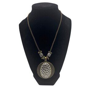 Premier Designs Antiqued Brass Pewter Two Tone Pendant Necklace Adjustable NEW